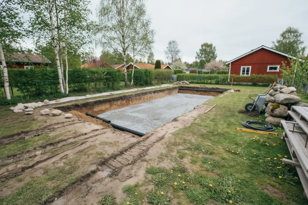 f rbered tomten f r pool markarbeten dr nering och underlag som minskar framtida problem